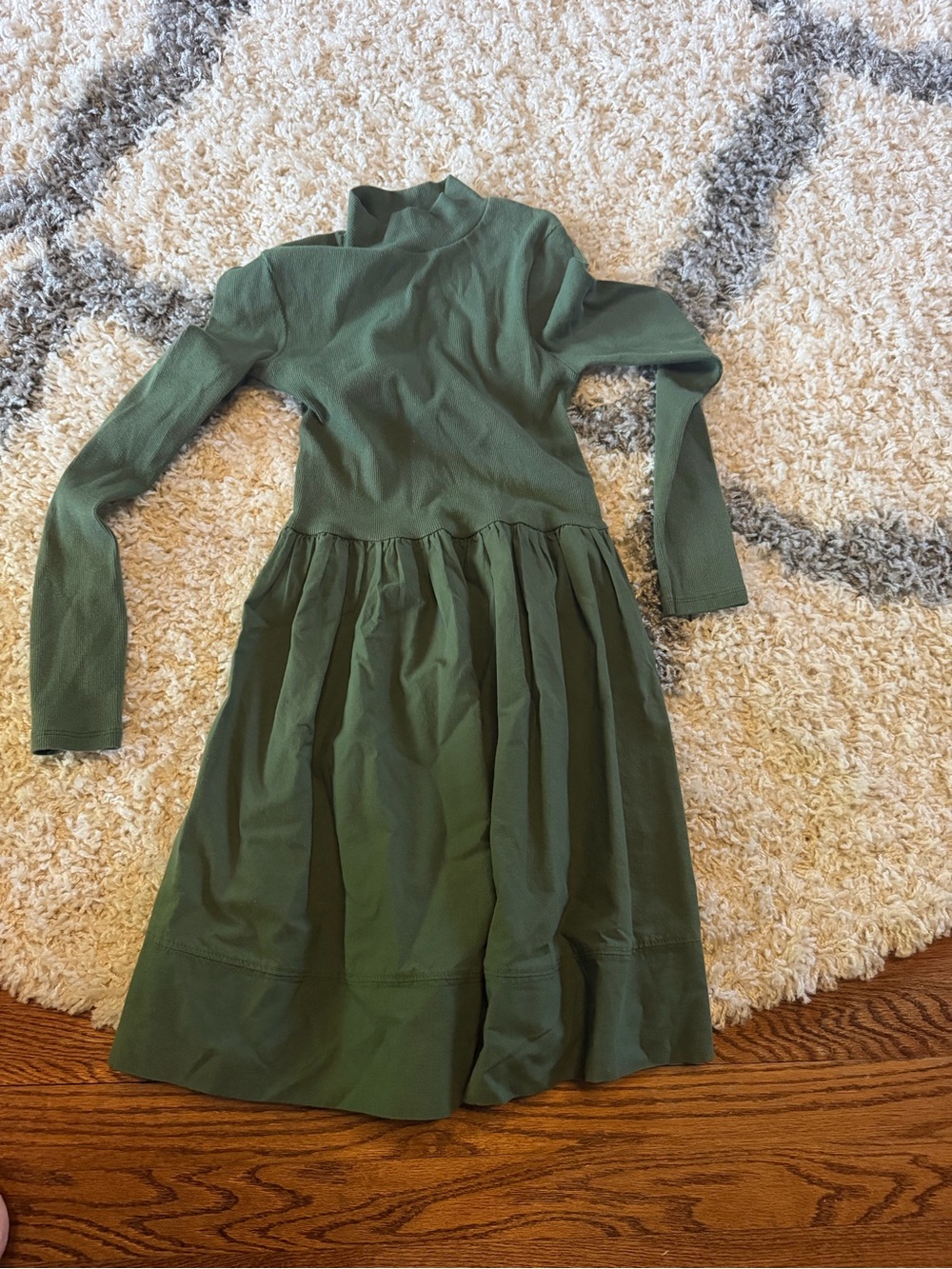 Zara Olive Green Long-Sleeve Mock Neck Dress